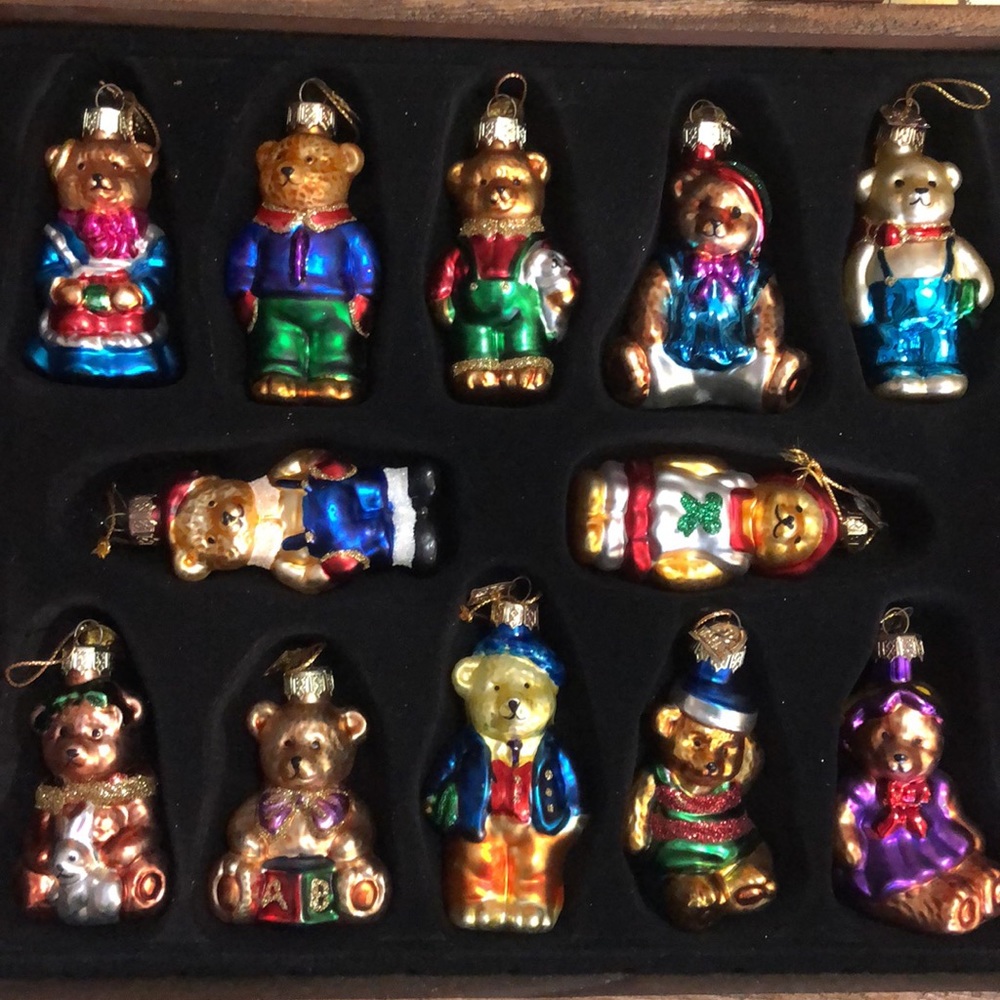 🎄Vintage 2002 Thomas Puccini Classics 12 Blown Glass Bears Xmas Ornaments BNWOT